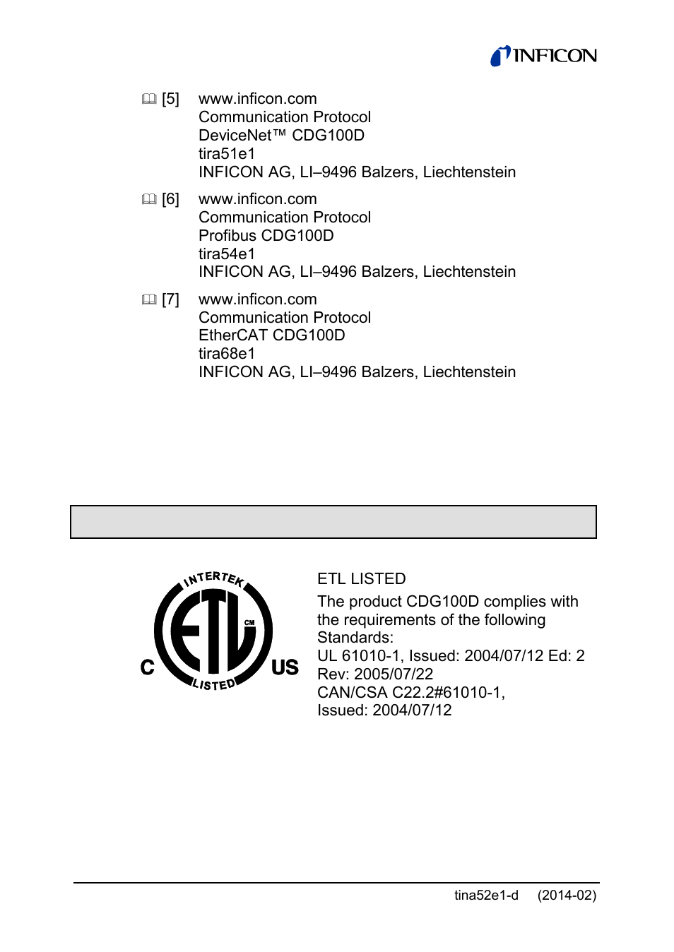 Etl certification | INFICON SKY CDG100D 0.1 ... 1000 Torr / mbar User Manual | Page 40 / 44
