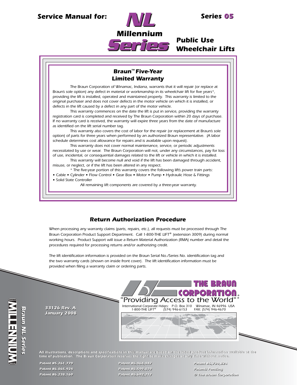 Hzg^zh, Millennium, Public use wheelchair lifts | Providing access to the world, Service manual for: 05 series 05 | Braun Millennium Series 05 User Manual | Page 32 / 32