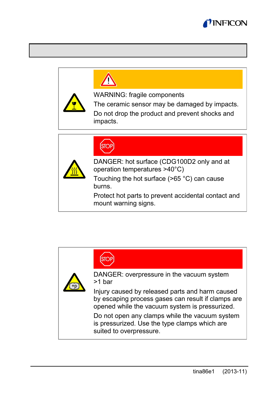 3 installation, 1 vacuum connection, Danger | INFICON Edge CDG045D2 1 … 1000Torr / mbar User Manual | Page 16 / 44