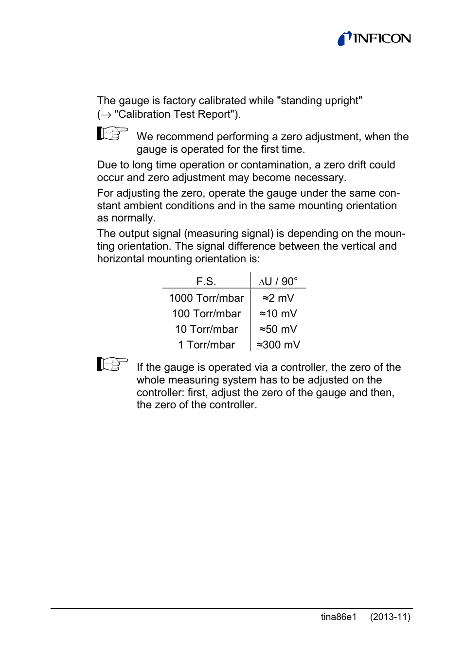 2 zeroing the gauge | INFICON Edge CDG045D2 1 … 1000Torr / mbar User Manual | Page 24 / 44