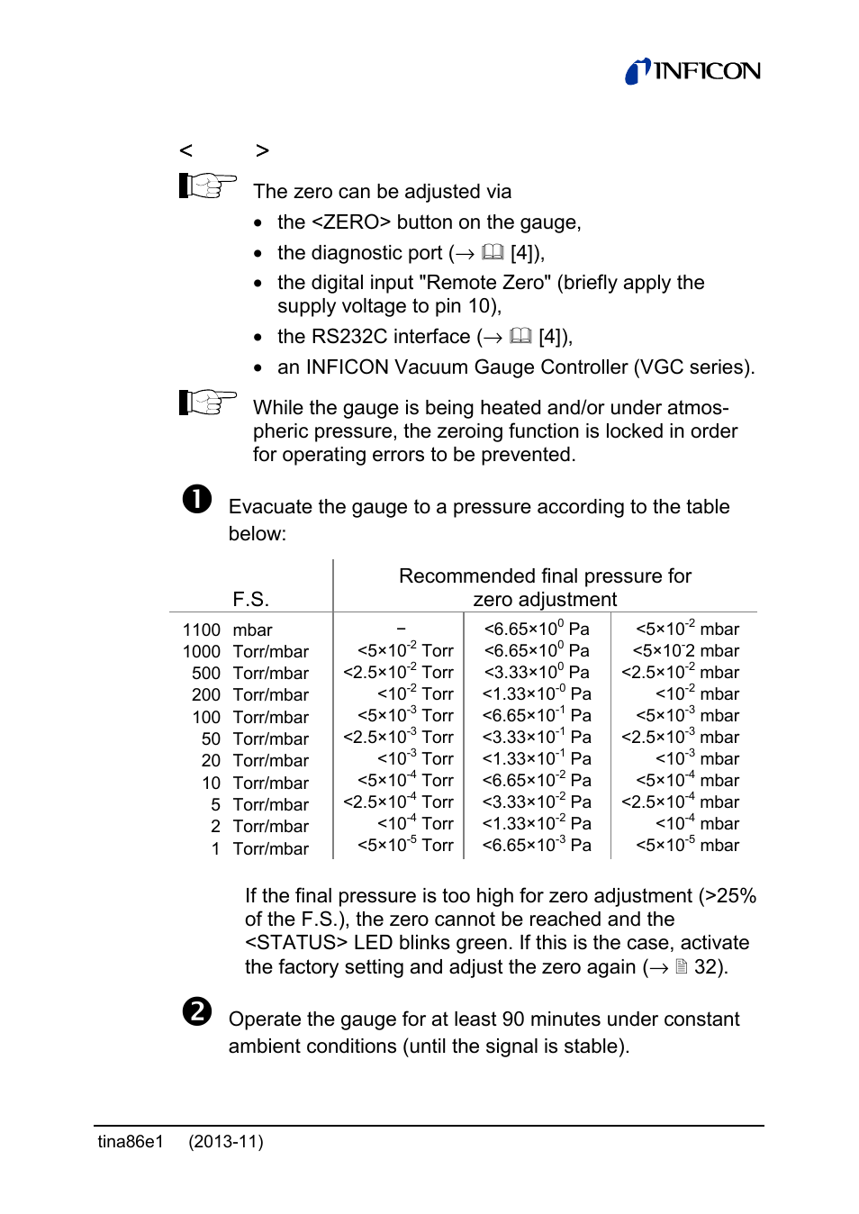 1 < zero > adjustment | INFICON Edge CDG045D2 1 … 1000Torr / mbar User Manual | Page 25 / 44