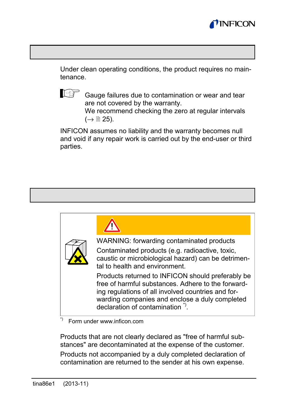 6 maintenance, repair, 7returning the product | INFICON Edge CDG045D2 1 … 1000Torr / mbar User Manual | Page 37 / 44