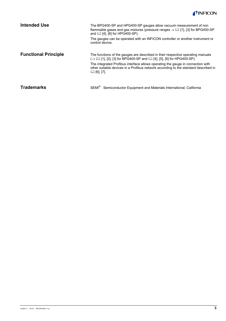Intended use functional principle trademarks | INFICON HPG400-SP ATM to High-Vacuum Gauge (Profibus) User Manual | Page 3 / 44