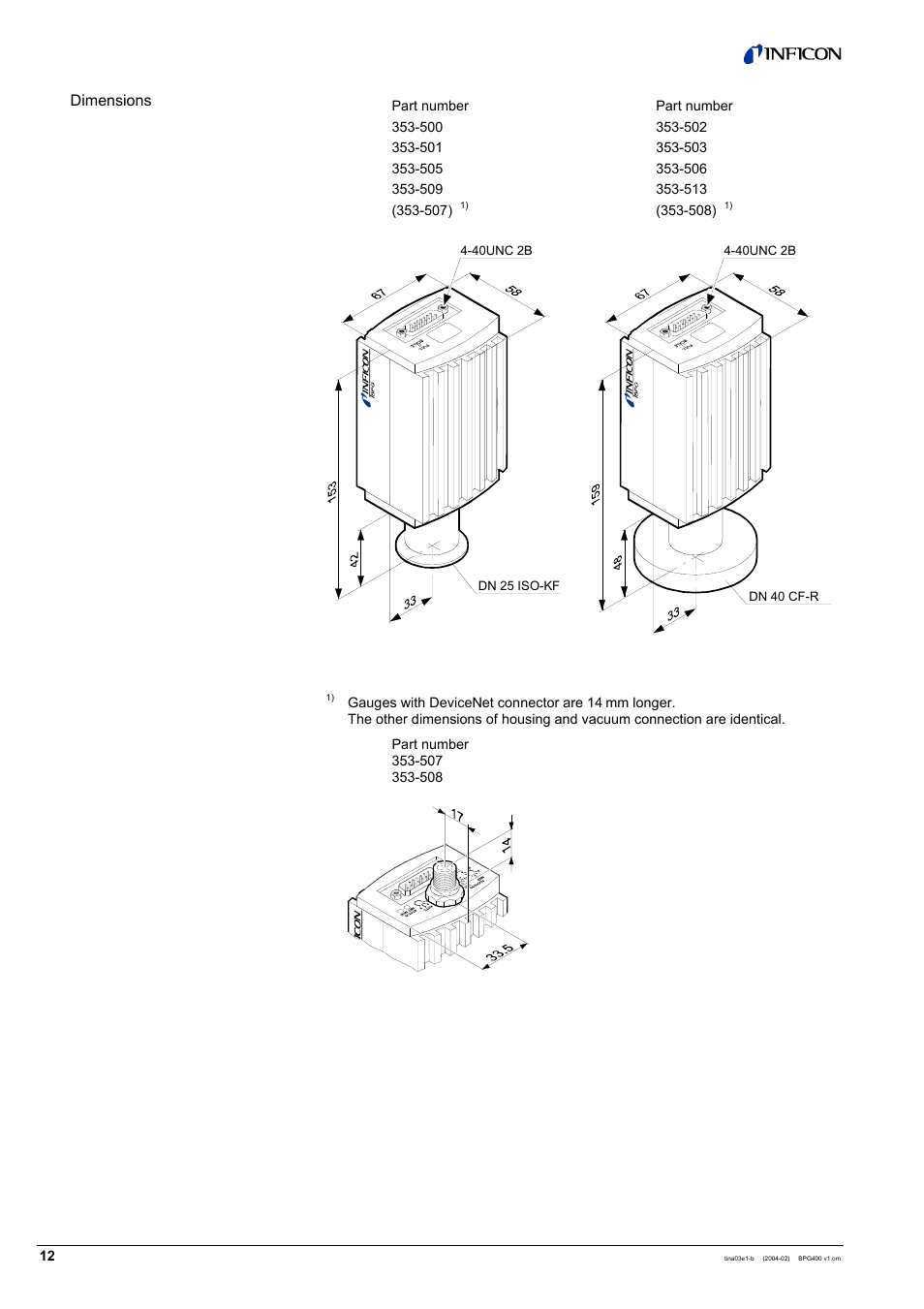 INFICON BPG400 ATM to Ultra-High Vacuum Gauge User Manual | Page 12 / 60