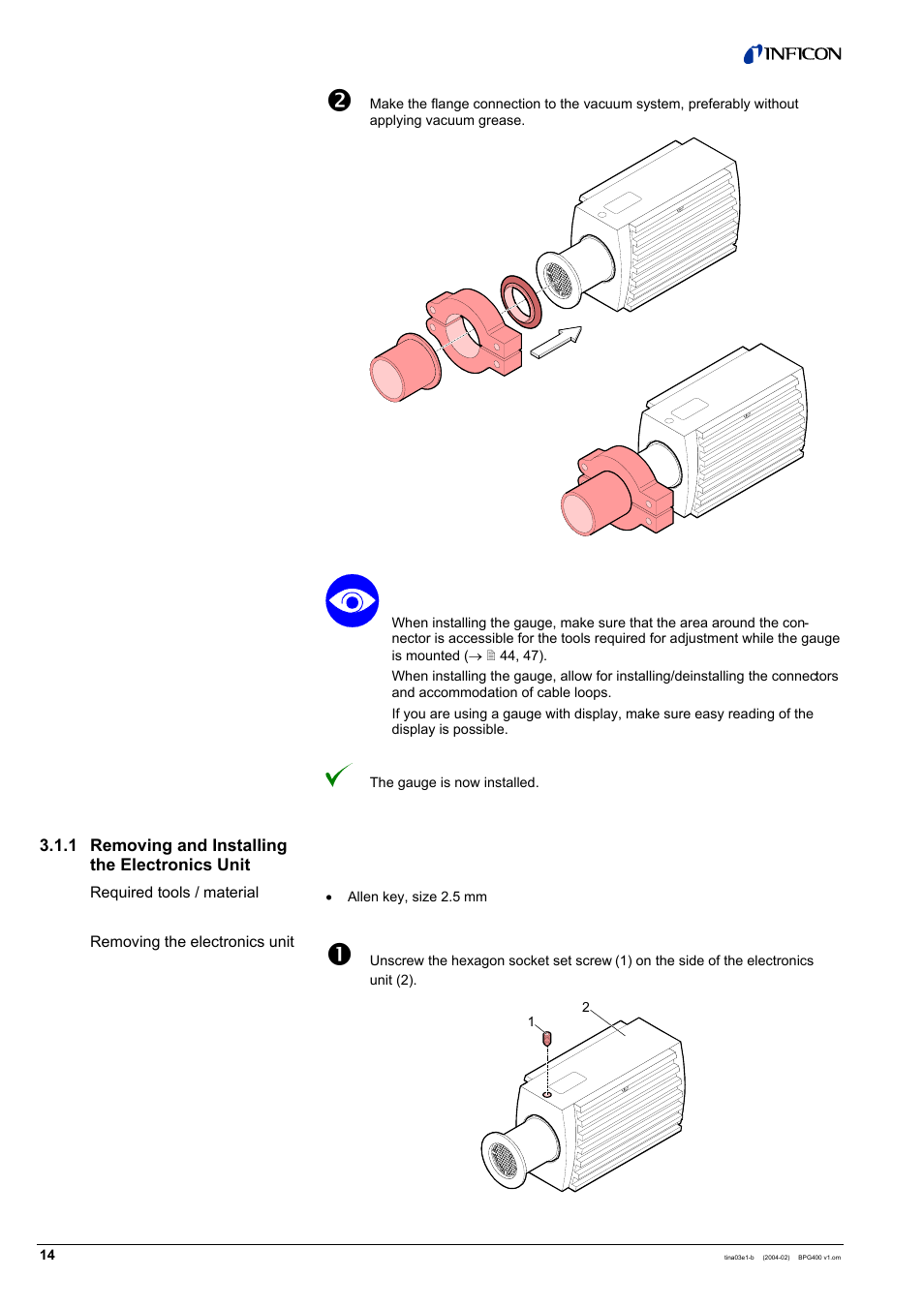 INFICON BPG400 ATM to Ultra-High Vacuum Gauge User Manual | Page 14 / 60