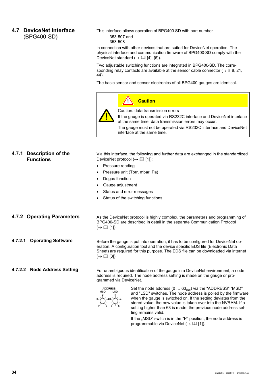 7 devicenet interface (bpg400-sd) | INFICON BPG400 ATM to Ultra-High Vacuum Gauge User Manual | Page 34 / 60