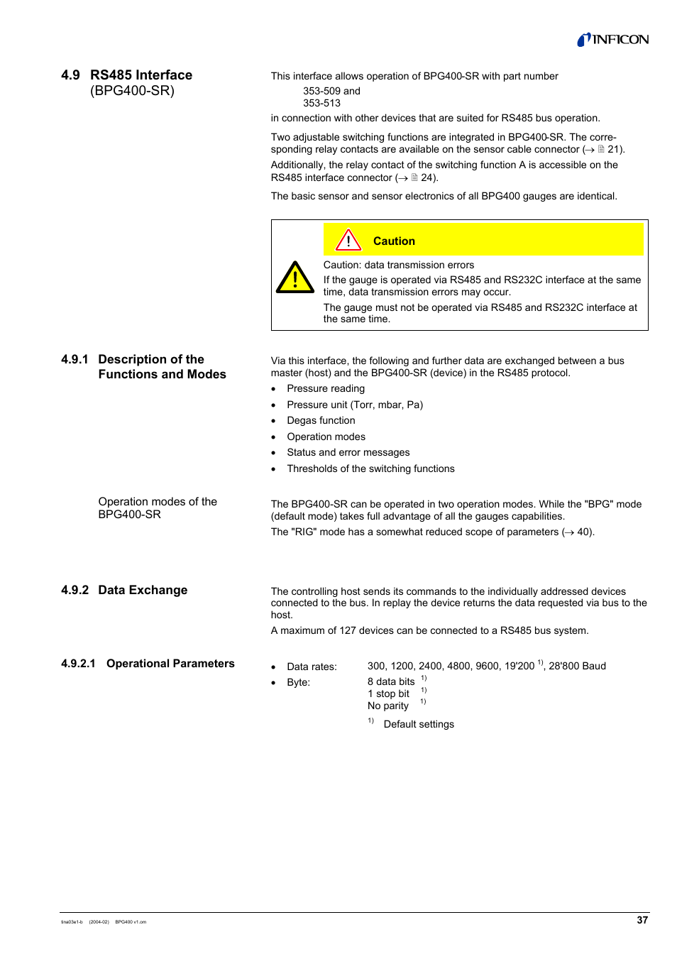 INFICON BPG400 ATM to Ultra-High Vacuum Gauge User Manual | Page 37 / 60