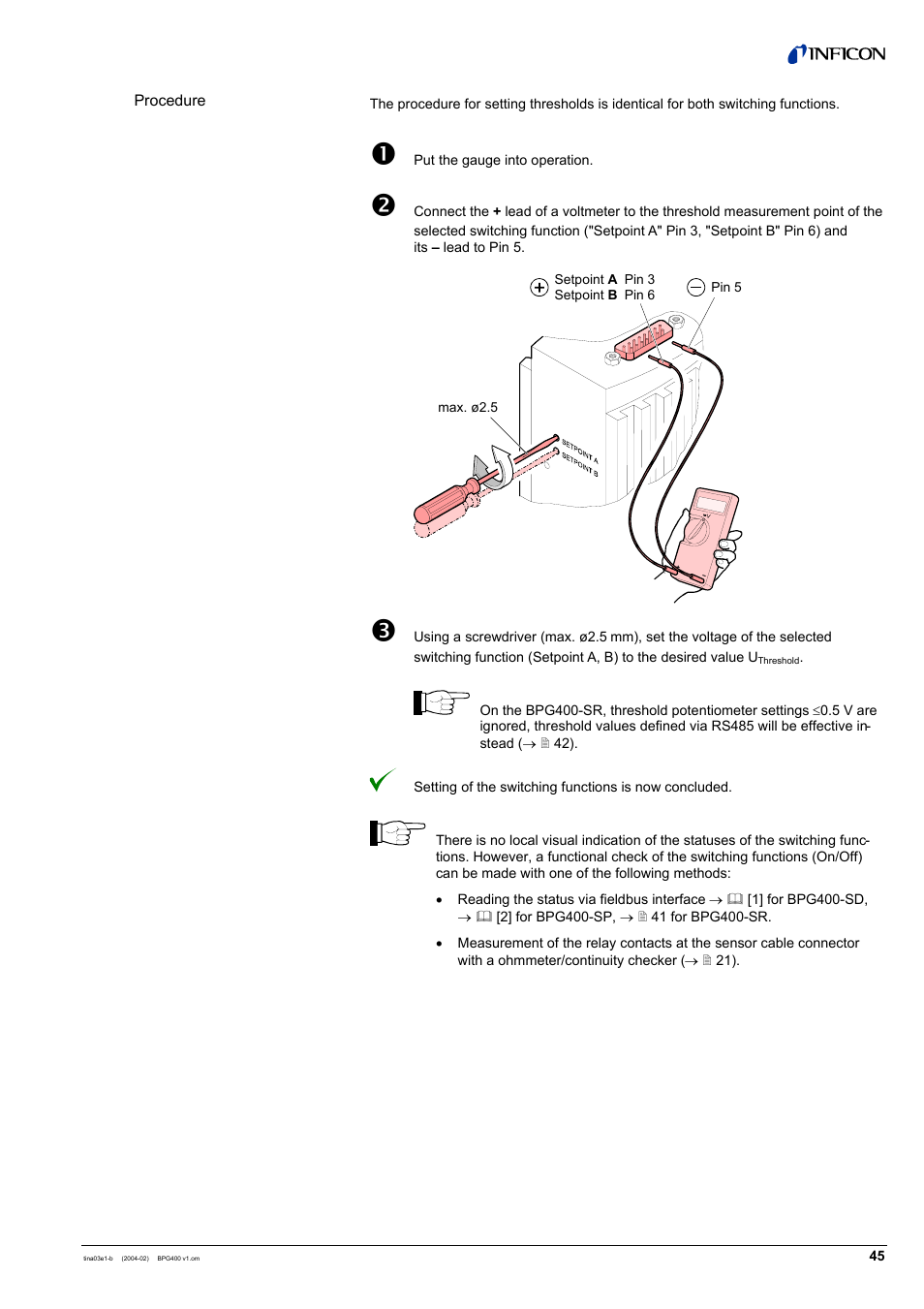 INFICON BPG400 ATM to Ultra-High Vacuum Gauge User Manual | Page 45 / 60