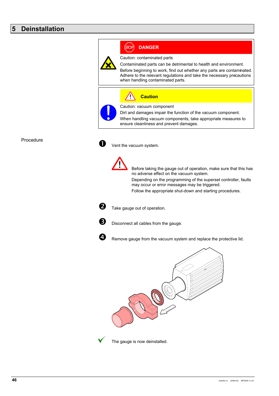 5 deinstallation | INFICON BPG400 ATM to Ultra-High Vacuum Gauge User Manual | Page 46 / 60