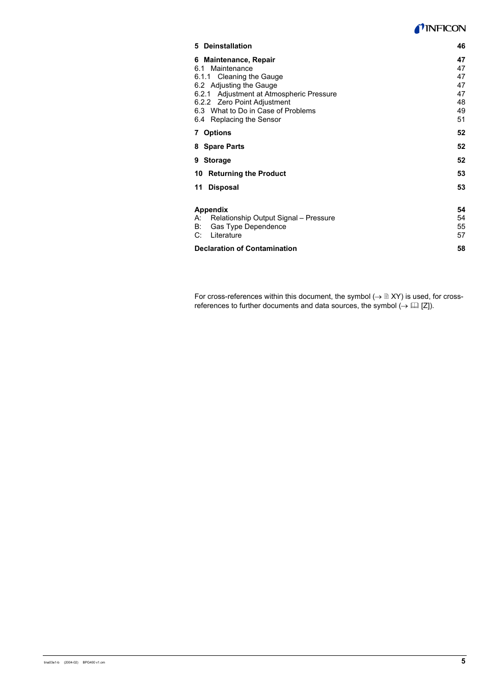 INFICON BPG400 ATM to Ultra-High Vacuum Gauge User Manual | Page 5 / 60