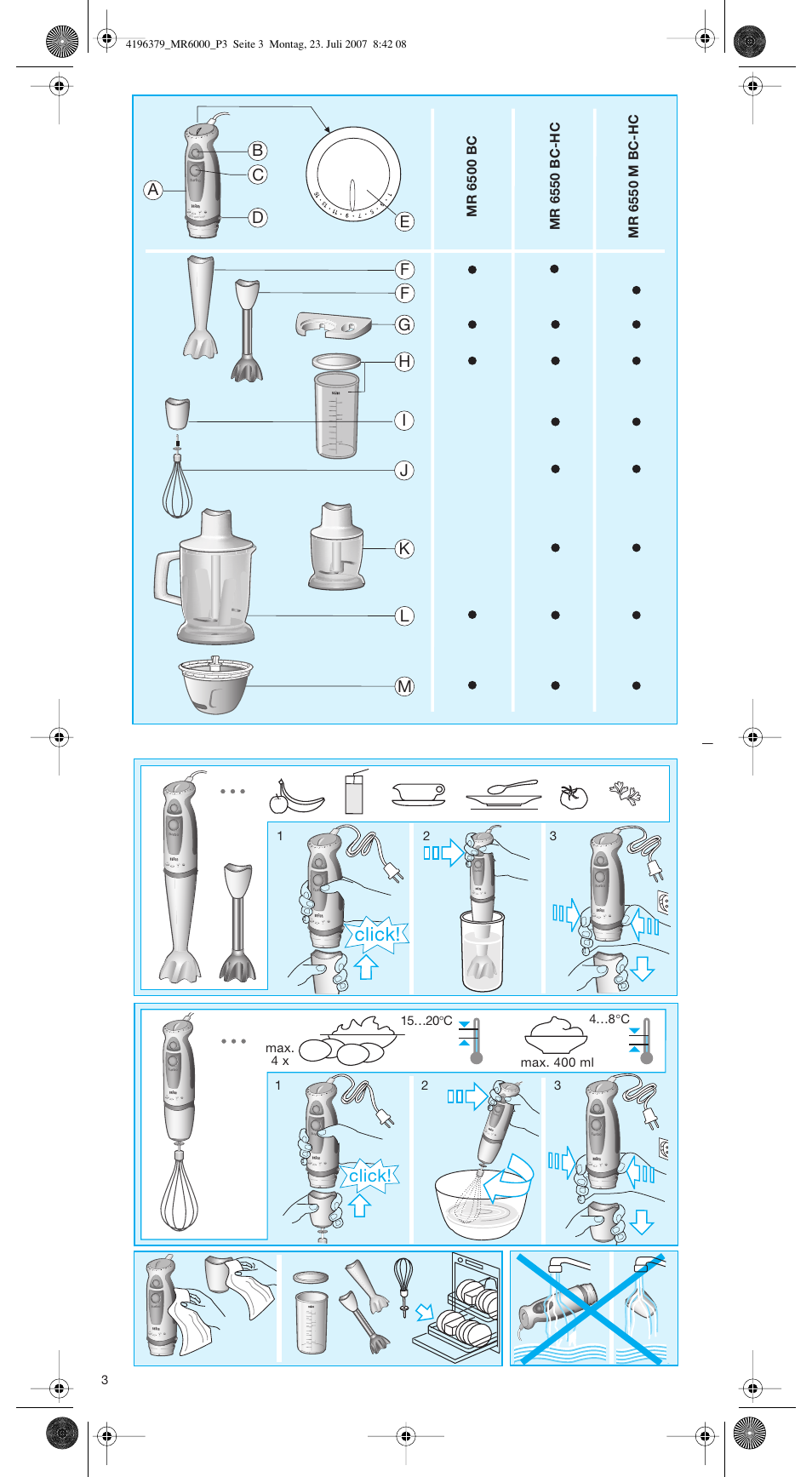 Click | Braun MR 6550 BC-HC User Manual | Page 3 / 56