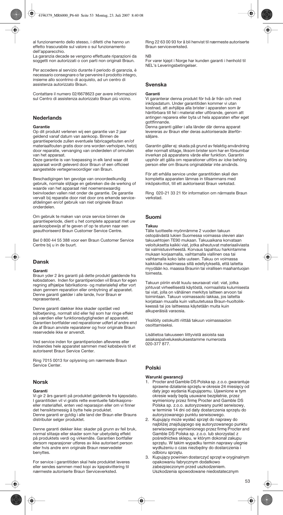 Braun MR 6550 BC-HC User Manual | Page 53 / 56