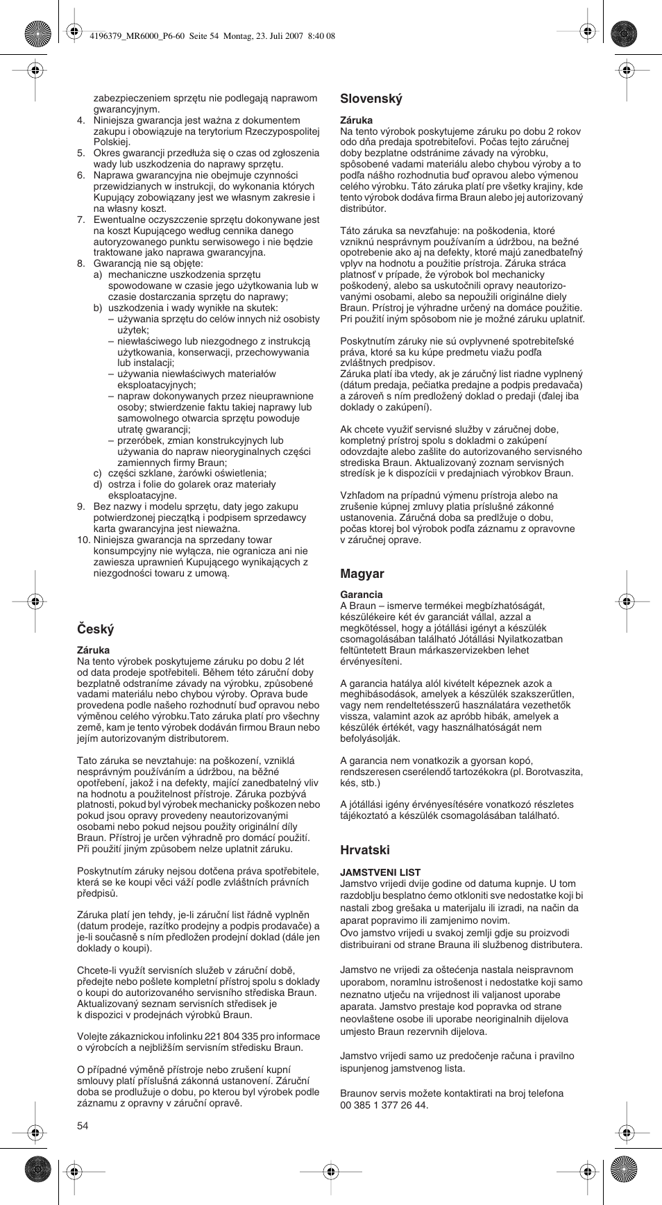 Braun MR 6550 BC-HC User Manual | Page 54 / 56