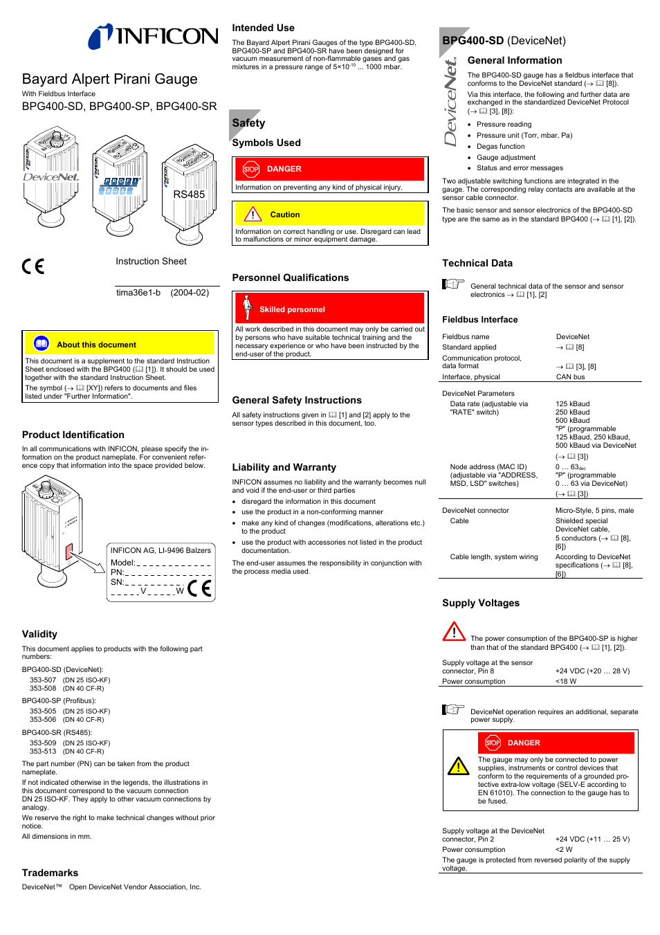 INFICON BPG400 ATM to Ultra-High Vacuum Gauge User Manual | 4 pages