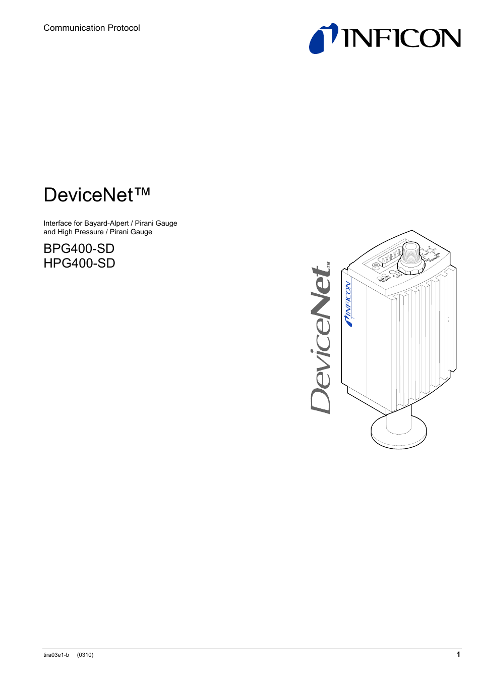 INFICON HPG400-SD ATM to Ultra-High Vacuum Gauge (DeviceNet) User Manual | 36 pages