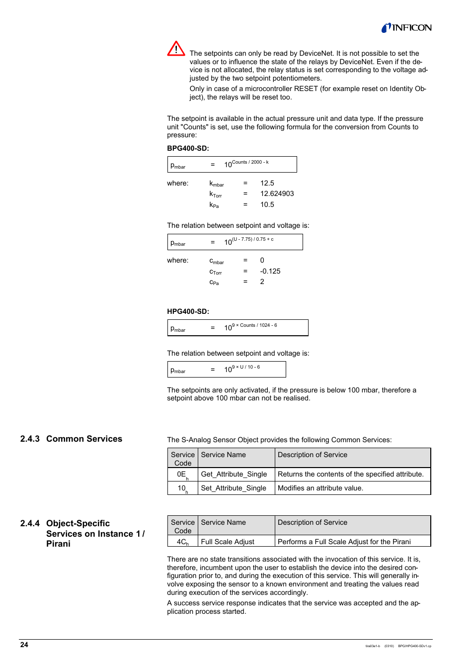 INFICON HPG400-SD ATM to Ultra-High Vacuum Gauge (DeviceNet) User Manual | Page 24 / 36