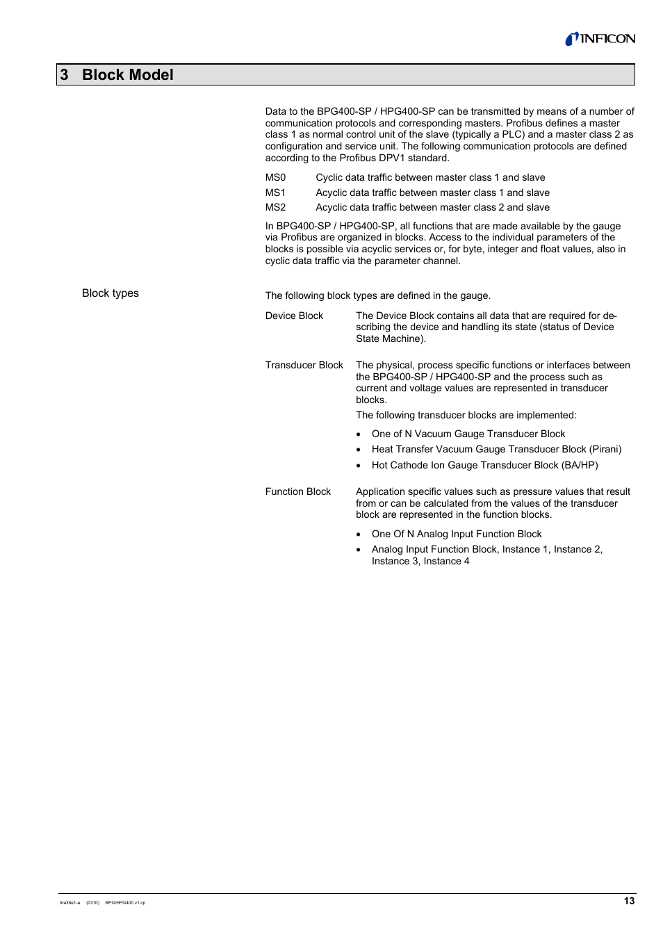 3 block model | INFICON HPG400-SP ATM to Ultra-High Vacuum Gauge (Profibus) User Manual | Page 13 / 44