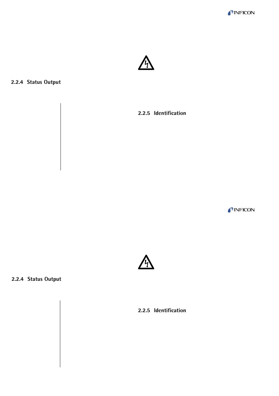 Status output, Identification | INFICON PEG100 Medium to Ultra-High Vacuum Gauge User Manual | Page 12 / 26