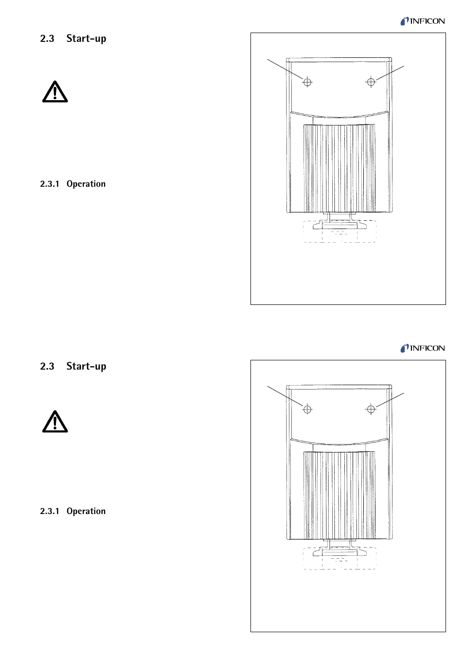 Start-up, Operation, 3 start-up | Warning, 1 operation | INFICON PEG100 Medium to Ultra-High Vacuum Gauge User Manual | Page 13 / 26