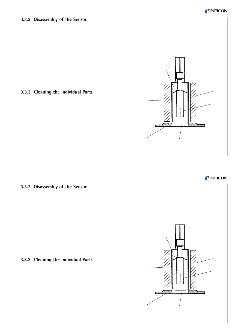 Disassembly of the sensor, Cleaning the individual parts, 2 disassembly of the sensor | 3 cleaning the individual parts caution | INFICON PEG100 Medium to Ultra-High Vacuum Gauge User Manual | Page 17 / 26