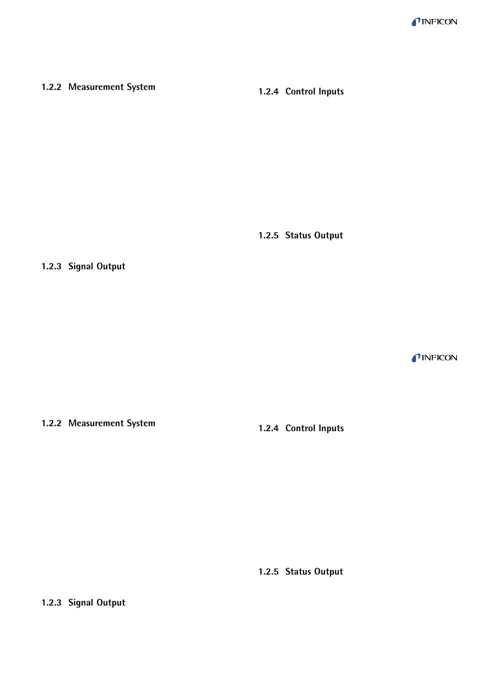 Measurement system, Signal output, Control inputs | Status output | INFICON PEG100 Medium to Ultra-High Vacuum Gauge User Manual | Page 5 / 26