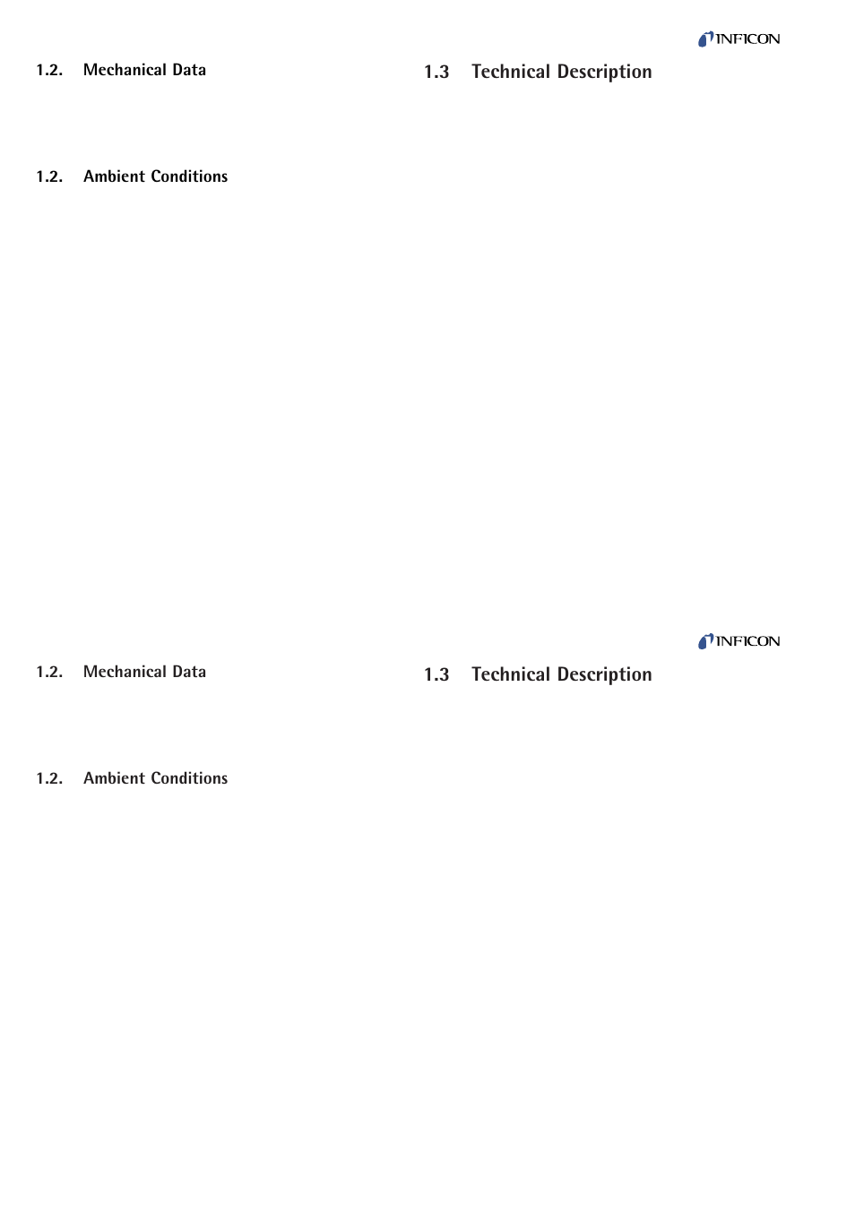 Mechanical data, Ambient conditions, Technical description | 3 technical description, 6 mechanical data, 7 ambient conditions | INFICON PEG100 Medium to Ultra-High Vacuum Gauge User Manual | Page 6 / 26