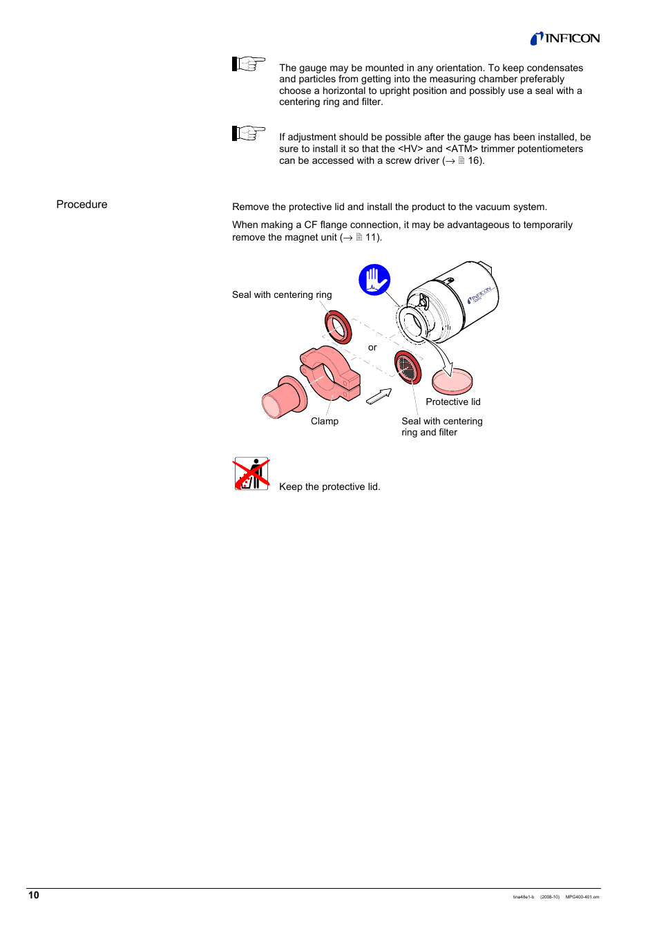 INFICON MPG40x ATM to Ultra-High Vacuum Gauge User Manual | Page 10 / 36