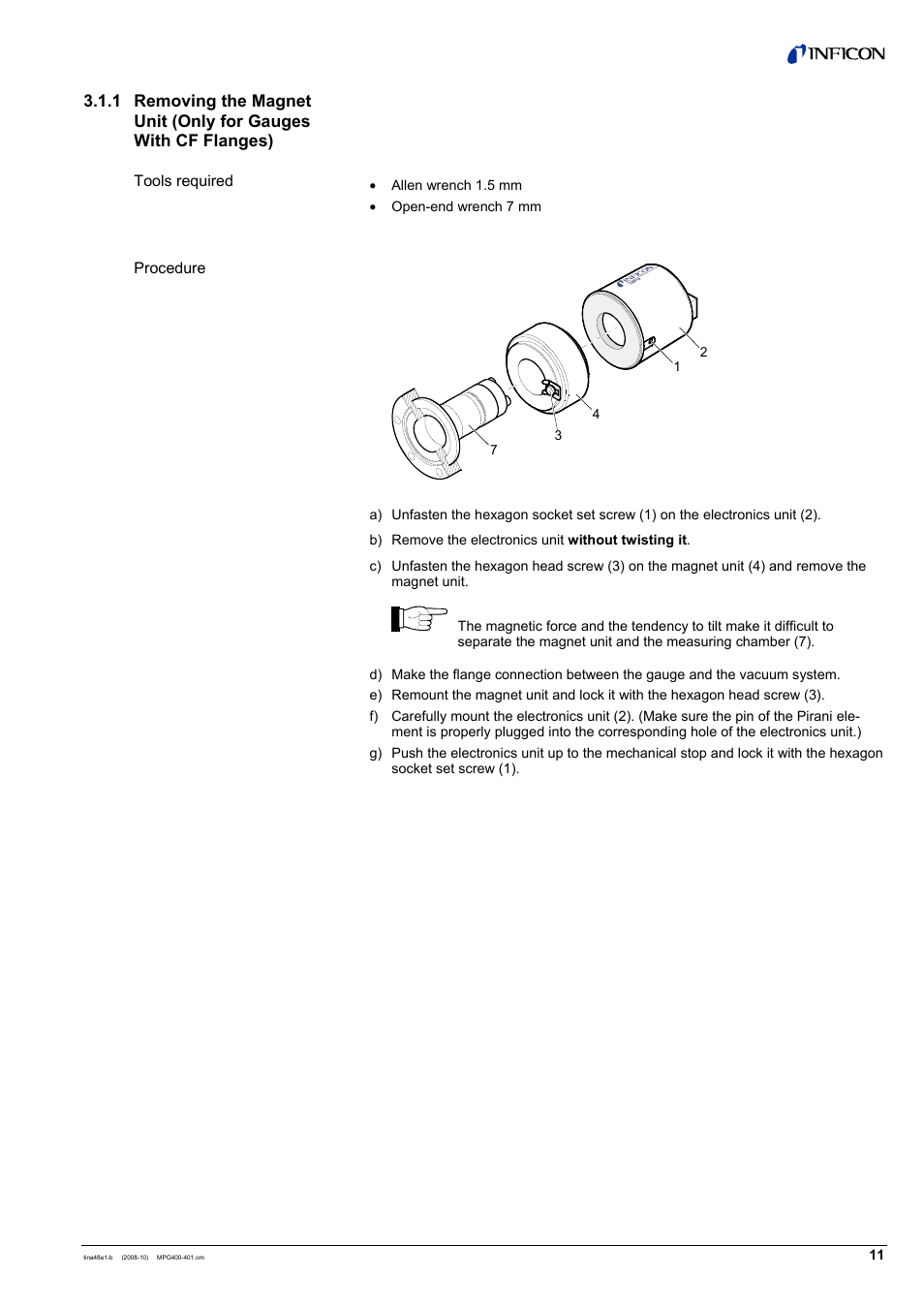 INFICON MPG40x ATM to Ultra-High Vacuum Gauge User Manual | Page 11 / 36