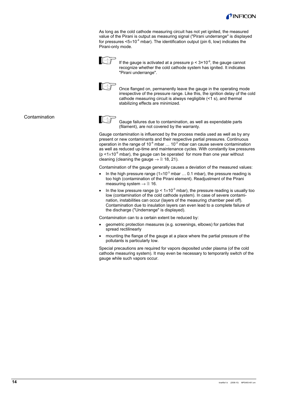 INFICON MPG40x ATM to Ultra-High Vacuum Gauge User Manual | Page 14 / 36