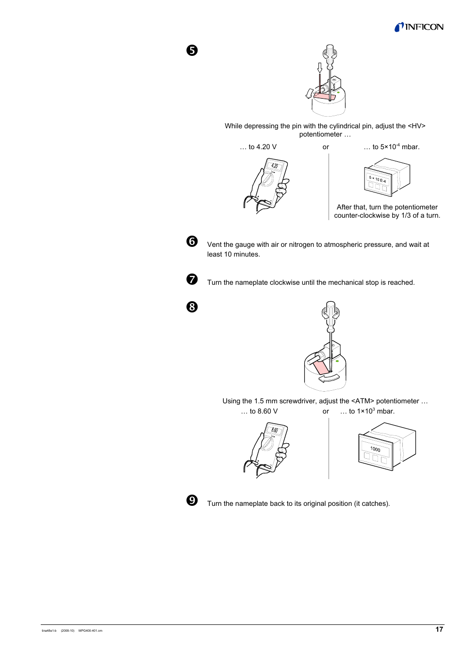 INFICON MPG40x ATM to Ultra-High Vacuum Gauge User Manual | Page 17 / 36