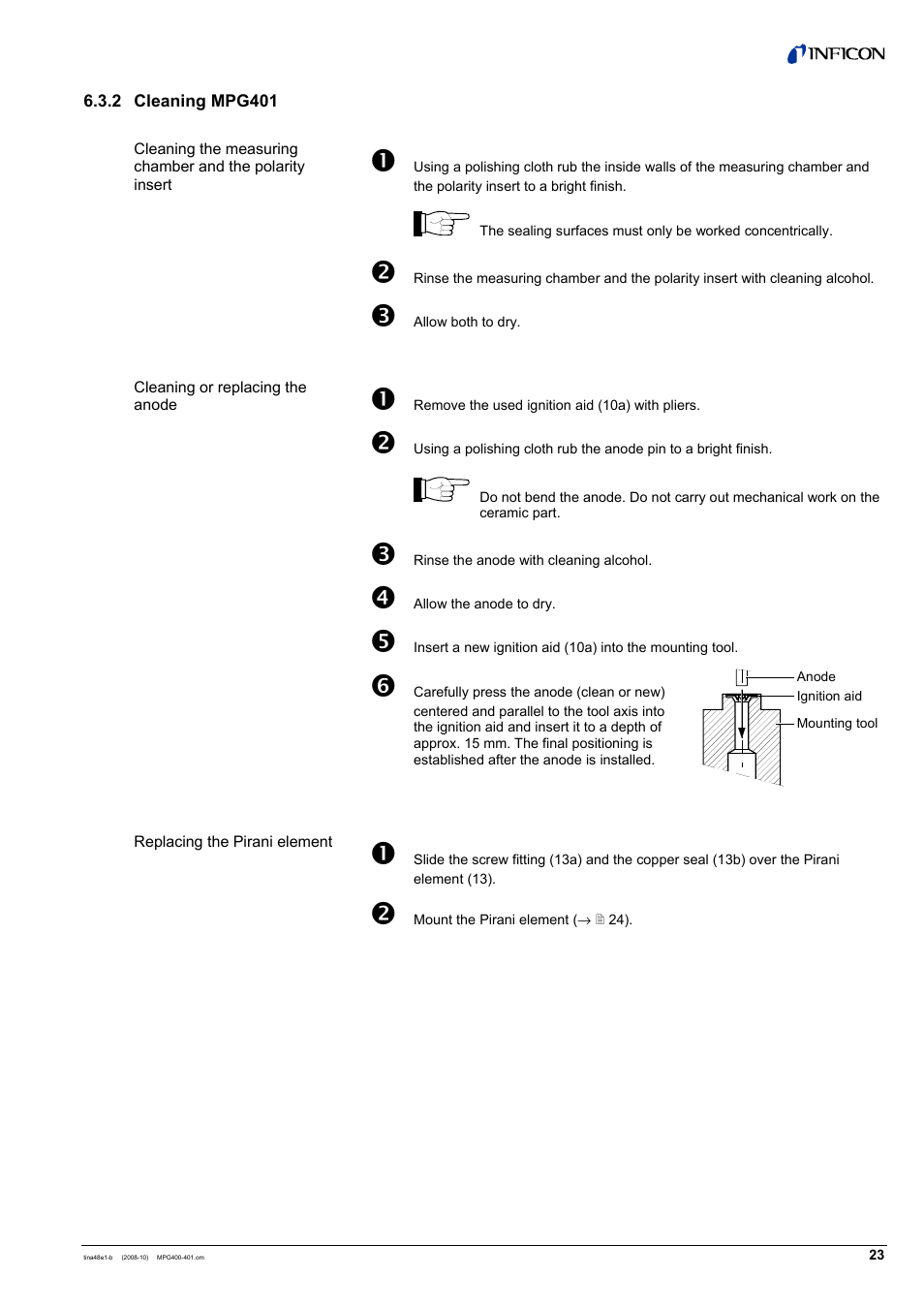 2 cleaning mpg401 | INFICON MPG40x ATM to Ultra-High Vacuum Gauge User Manual | Page 23 / 36