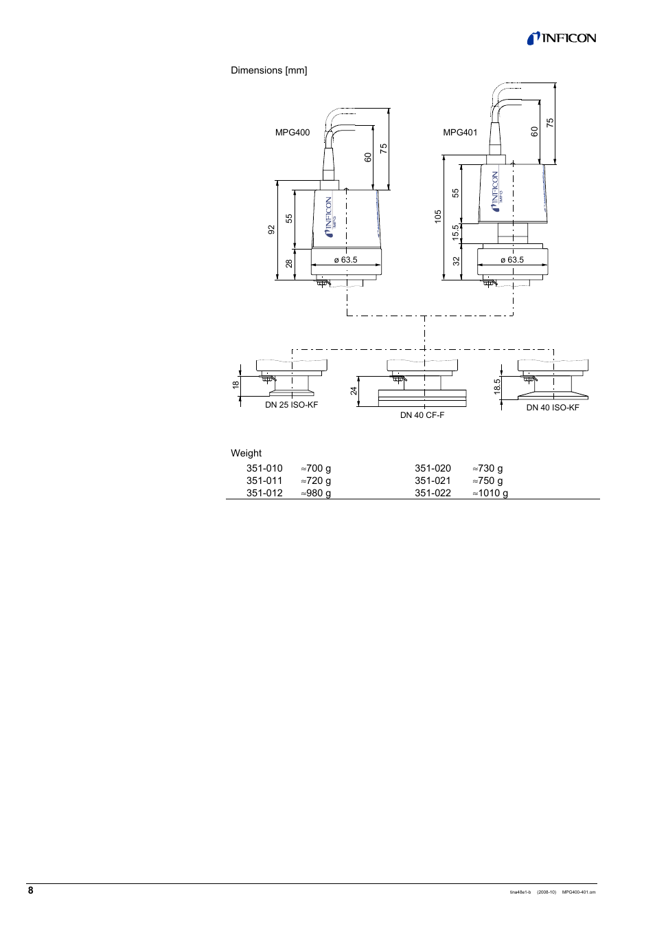 INFICON MPG40x ATM to Ultra-High Vacuum Gauge User Manual | Page 8 / 36