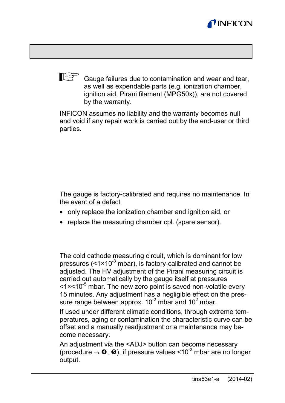 6 maintenance, repair, 1 adjusting the gauge | INFICON Gemini ATM to Ultra-High Vacuum Gauge User Manual | Page 38 / 60