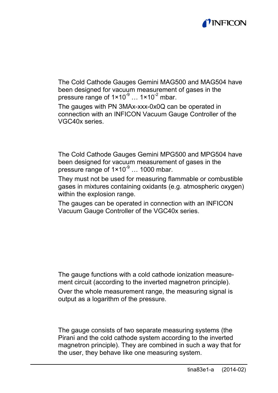 Intended use, Functional principle | INFICON Gemini ATM to Ultra-High Vacuum Gauge User Manual | Page 4 / 60