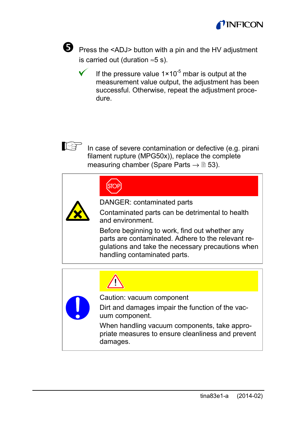 2 cleaning the gauge / replacing parts | INFICON Gemini ATM to Ultra-High Vacuum Gauge User Manual | Page 40 / 60