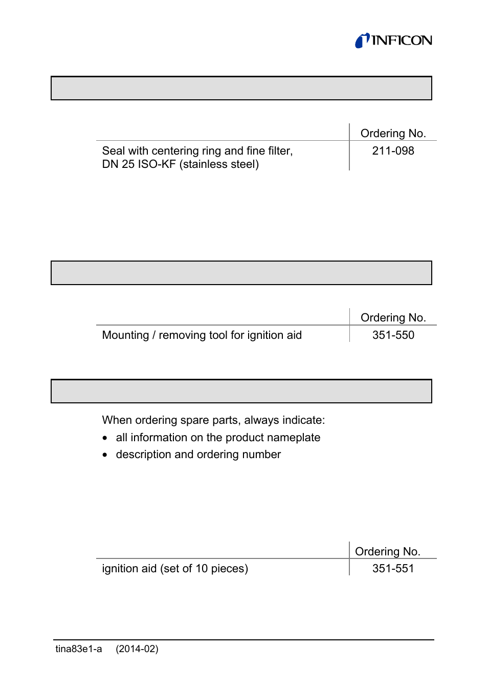 9 options, 10 accessories, 11 spare parts | INFICON Gemini ATM to Ultra-High Vacuum Gauge User Manual | Page 53 / 60