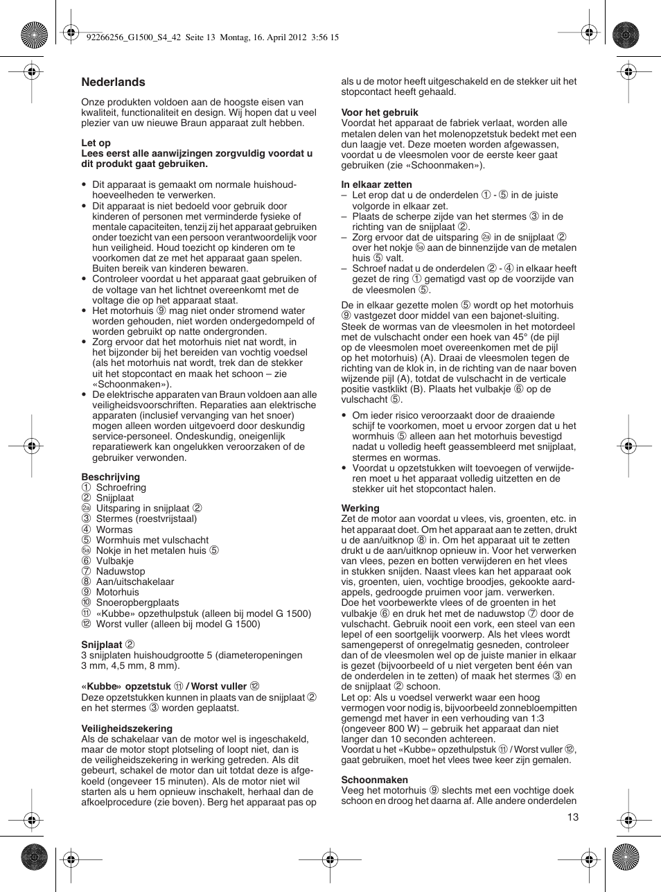 Braun Multiquick 5 G 1500 User Manual | Page 13 / 41