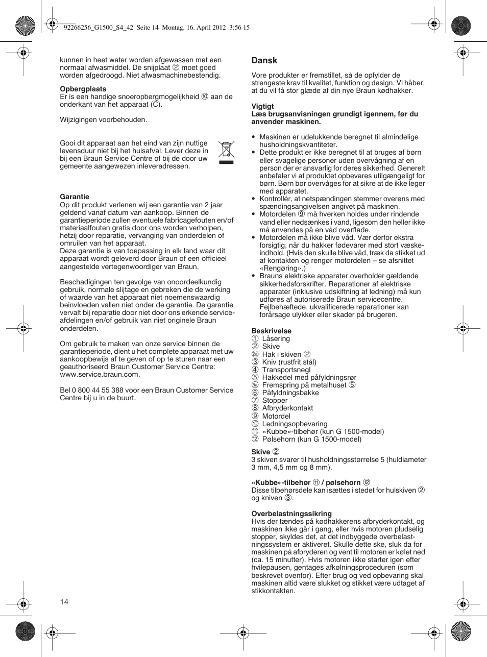Braun Multiquick 5 G 1500 User Manual | Page 14 / 41