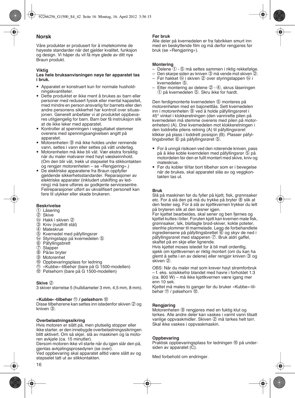 Braun Multiquick 5 G 1500 User Manual | Page 16 / 41