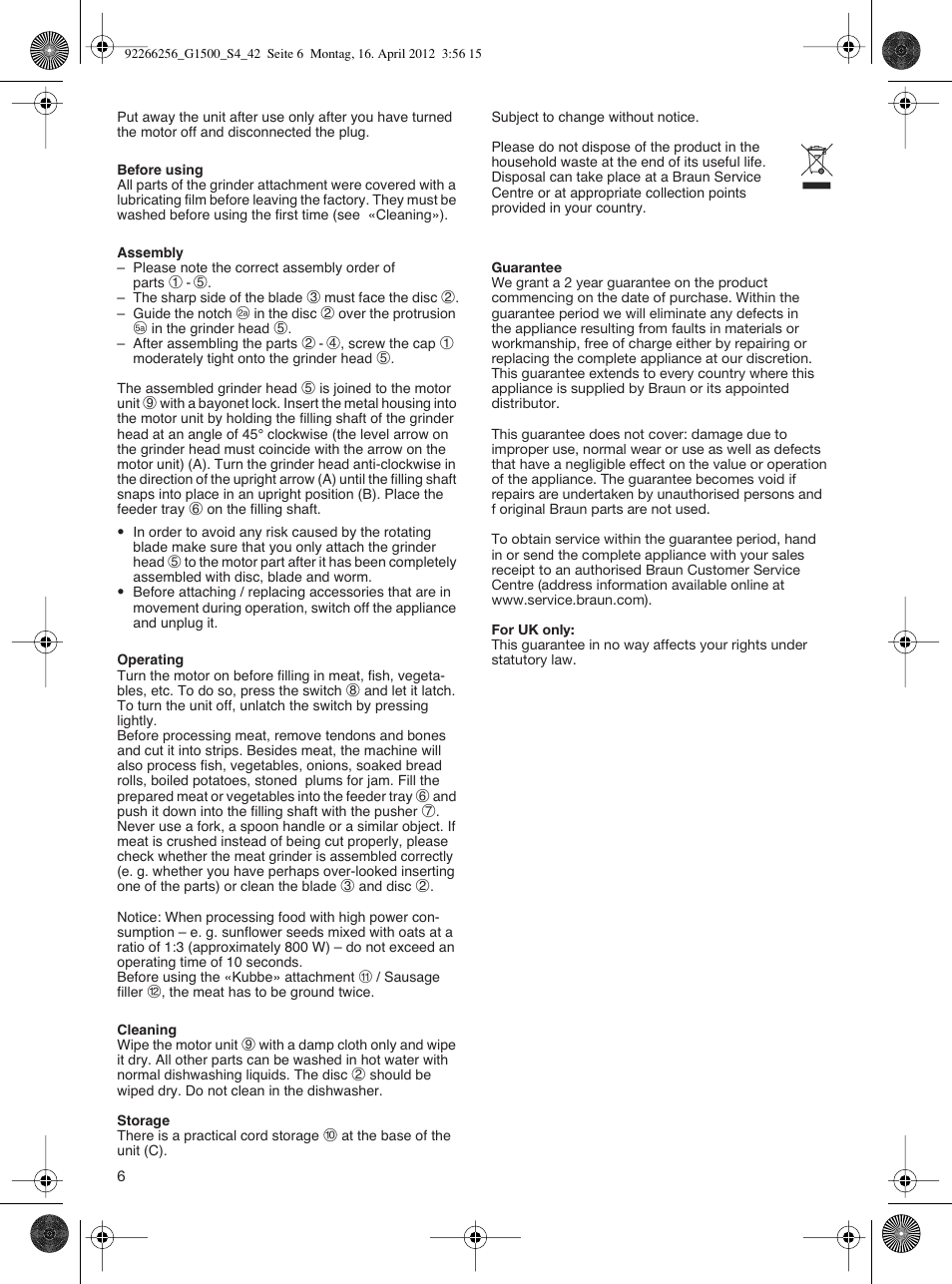 Braun Multiquick 5 G 1500 User Manual | Page 6 / 41