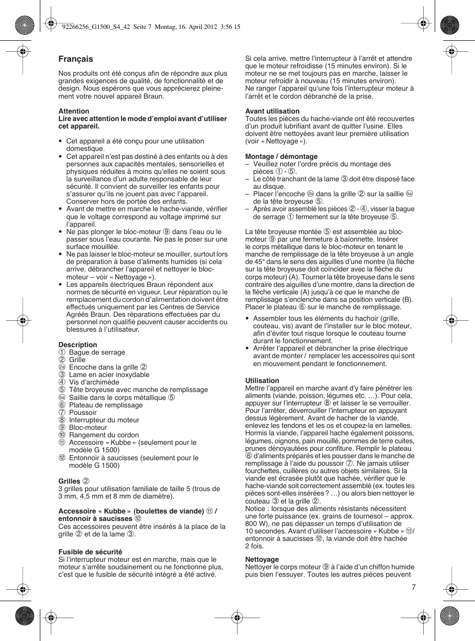 Braun Multiquick 5 G 1500 User Manual | Page 7 / 41