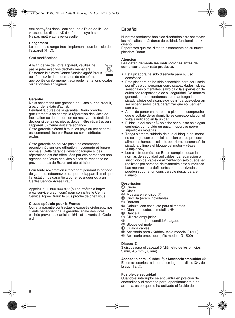 Braun Multiquick 5 G 1500 User Manual | Page 8 / 41