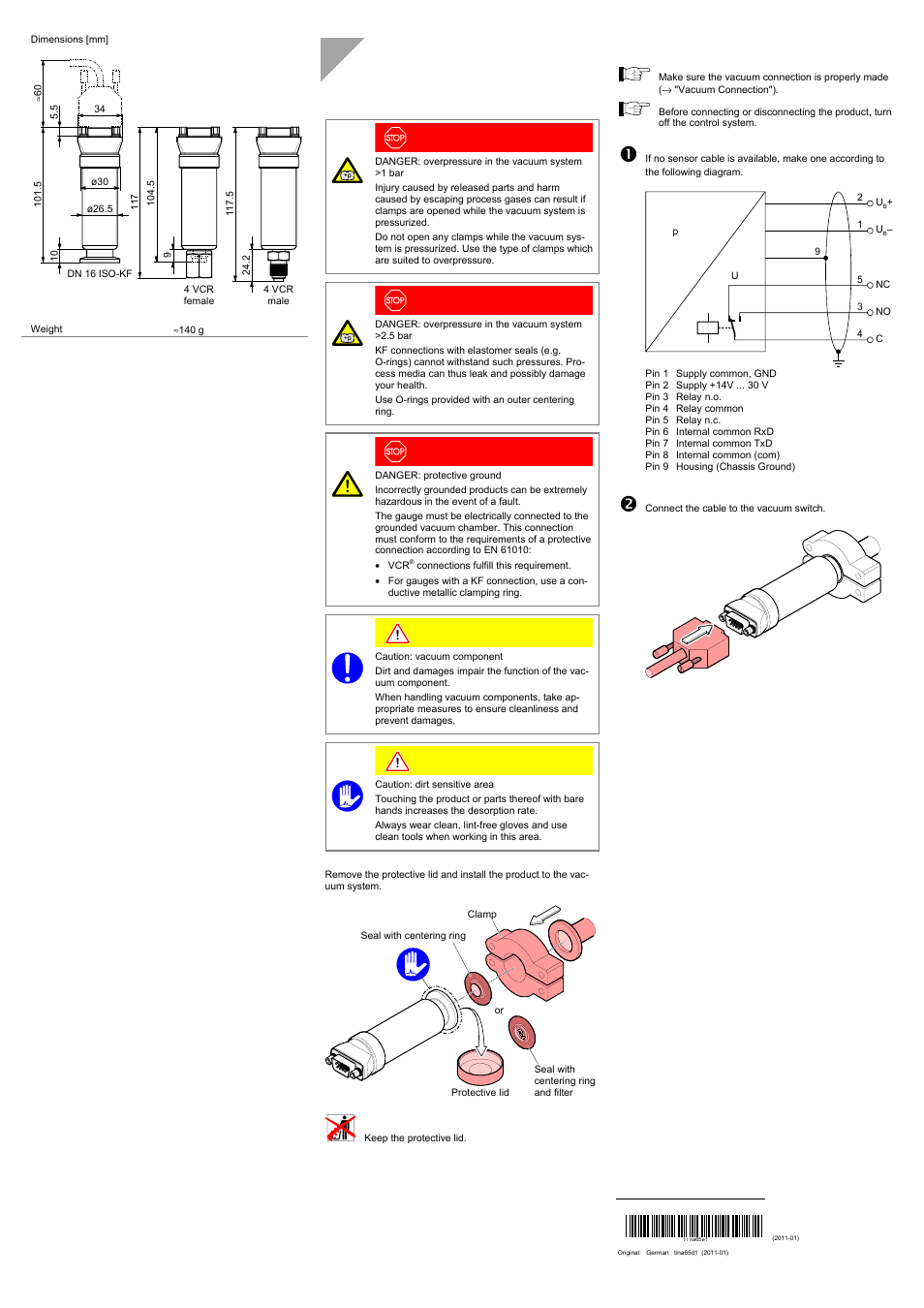 Installation, Vacuum connection, Power connection | INFICON VSA200 absolute switch User Manual | Page 2 / 4