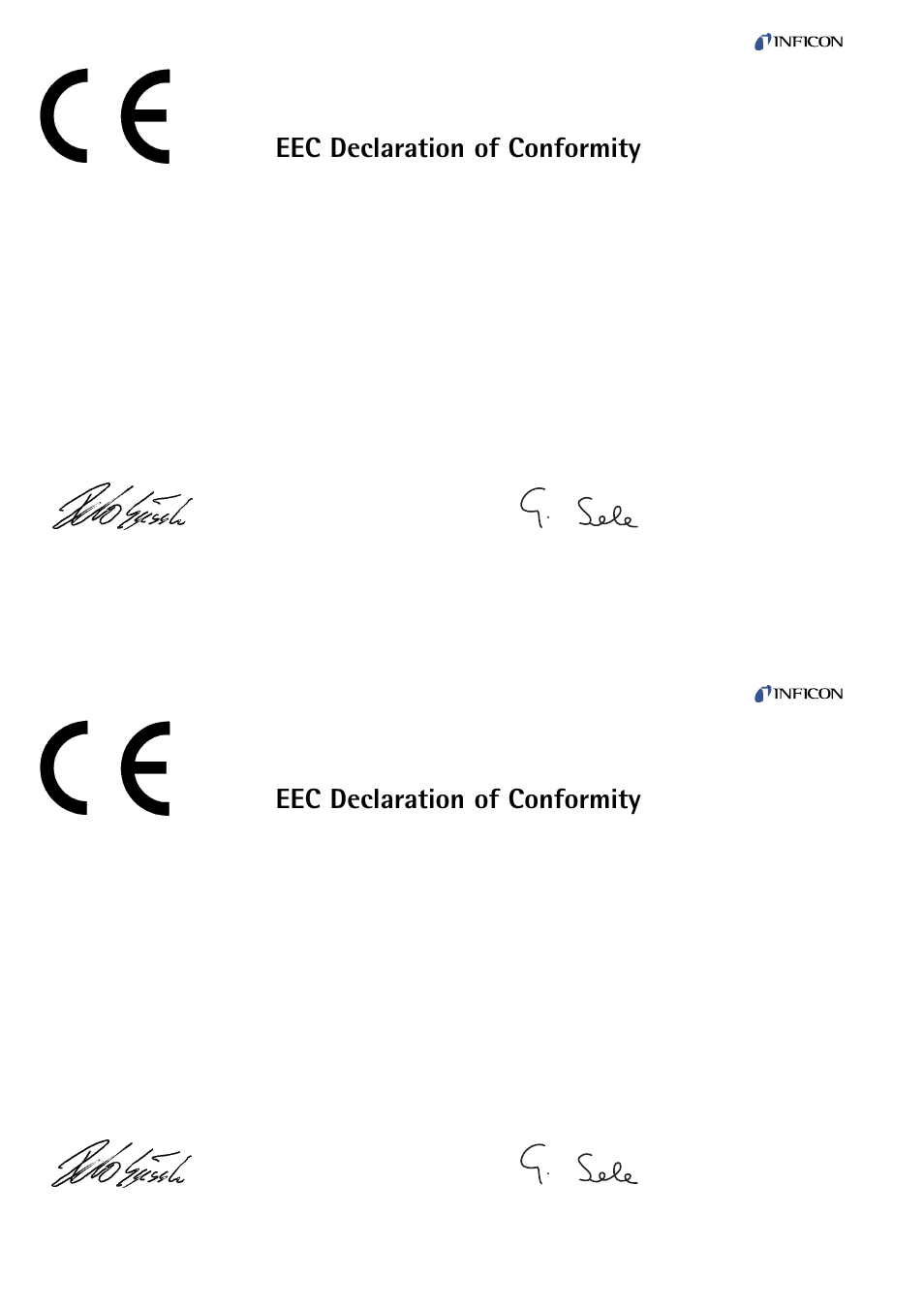 Eec declaration of conformity | INFICON VSC150A absolute switch, passiv User Manual | Page 22 / 24