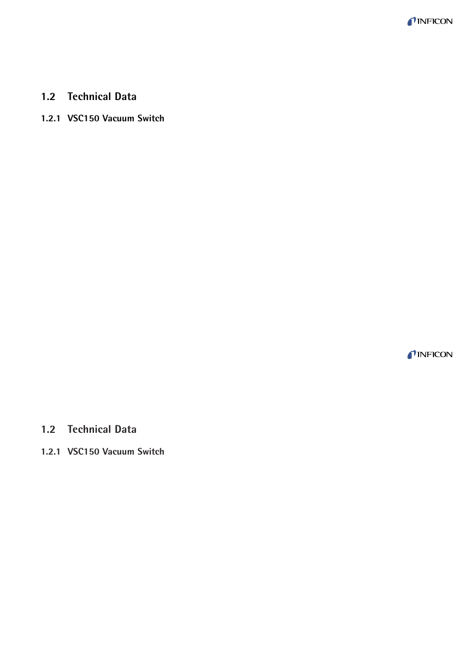 Technical data, Vsc150 vacuum switch, 2 technical data | INFICON VSC150A absolute switch, passiv User Manual | Page 5 / 24