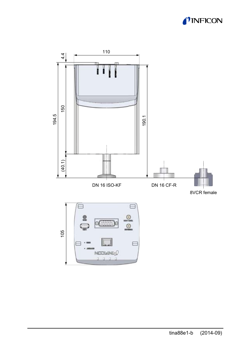 Dimensions [mm | INFICON Cube CDGsci User Manual | Page 14 / 48