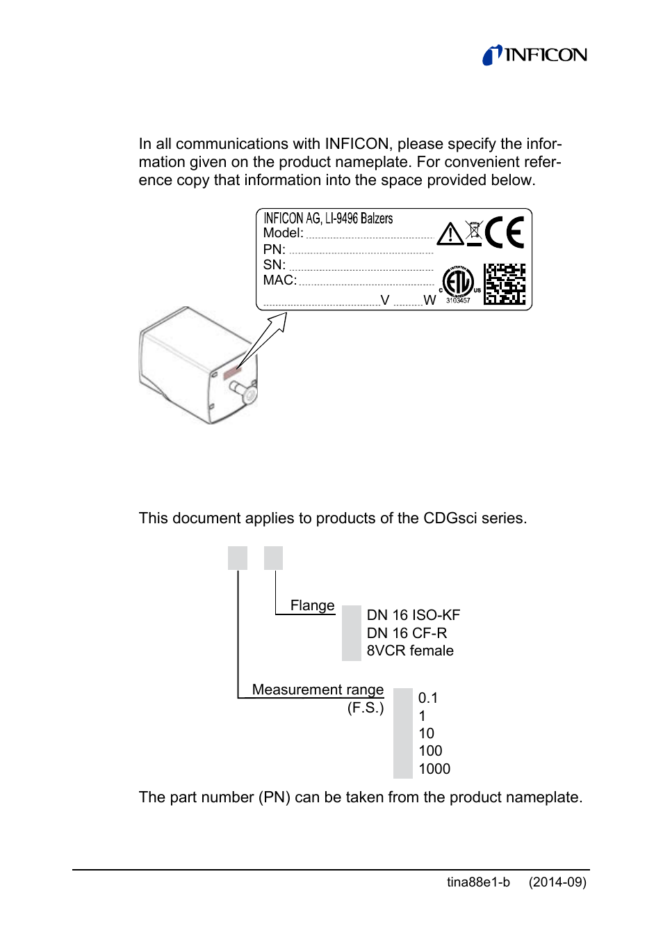 Product identification, Validity | INFICON Cube CDGsci User Manual | Page 2 / 48
