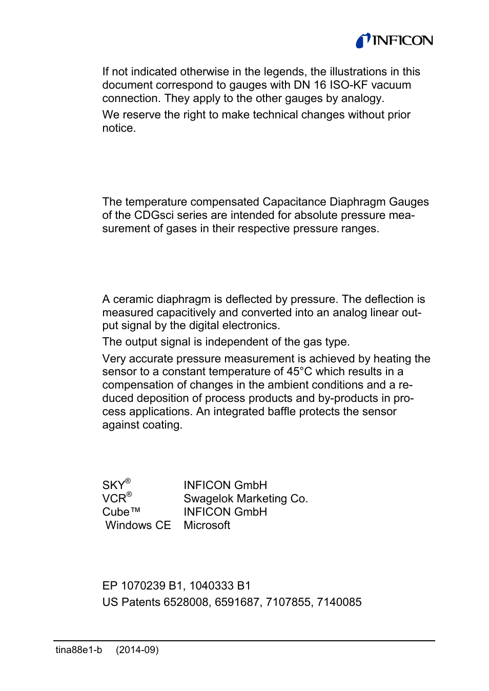 Intended use, Functional principle, Trademarks | Patents | INFICON Cube CDGsci User Manual | Page 3 / 48