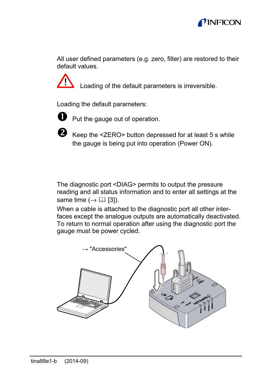 6 activating the factory setting (factory reset), 7 diagnostic port (rs232c interface) | INFICON Cube CDGsci User Manual | Page 39 / 48