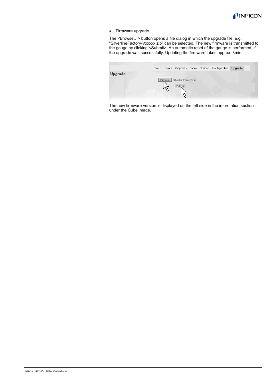 9 tab <upgrade | INFICON Cube CDGsci (Web Interface) User Manual | Page 11 / 14